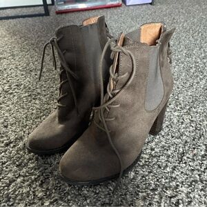 ASOS Brown Lace-Up Suede Ankle Boots with Block Heel